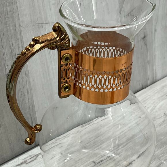 Vintage Princess House Heritage Copper Coffee Tea Carafe With Round Tray Stand - Picture 12 of 13